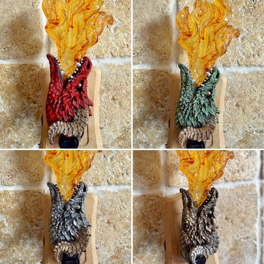 Fire Breathing Dragon Nightlight, Hand Painted Resin Sculpture