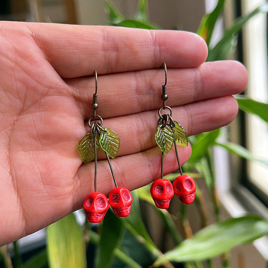 Blood Cherry Skull Earrings - Shadow Threadz Crypt