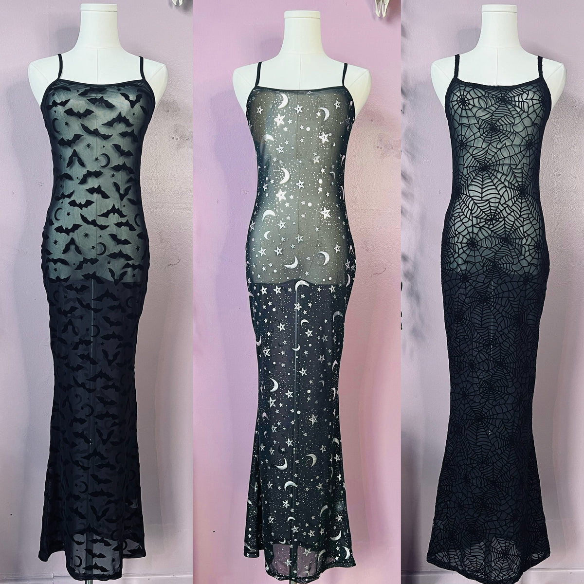 Flocked Bats Hourglass Maxi Dress