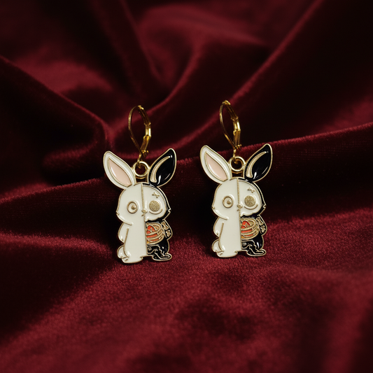 Bunny Bones Gold Enamel Earrings