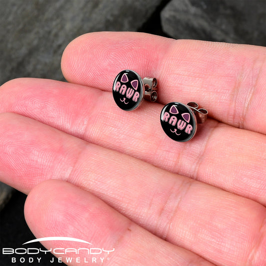 RAWR Kitty Cat Stud Earrings - Shadow Threadz Crypt