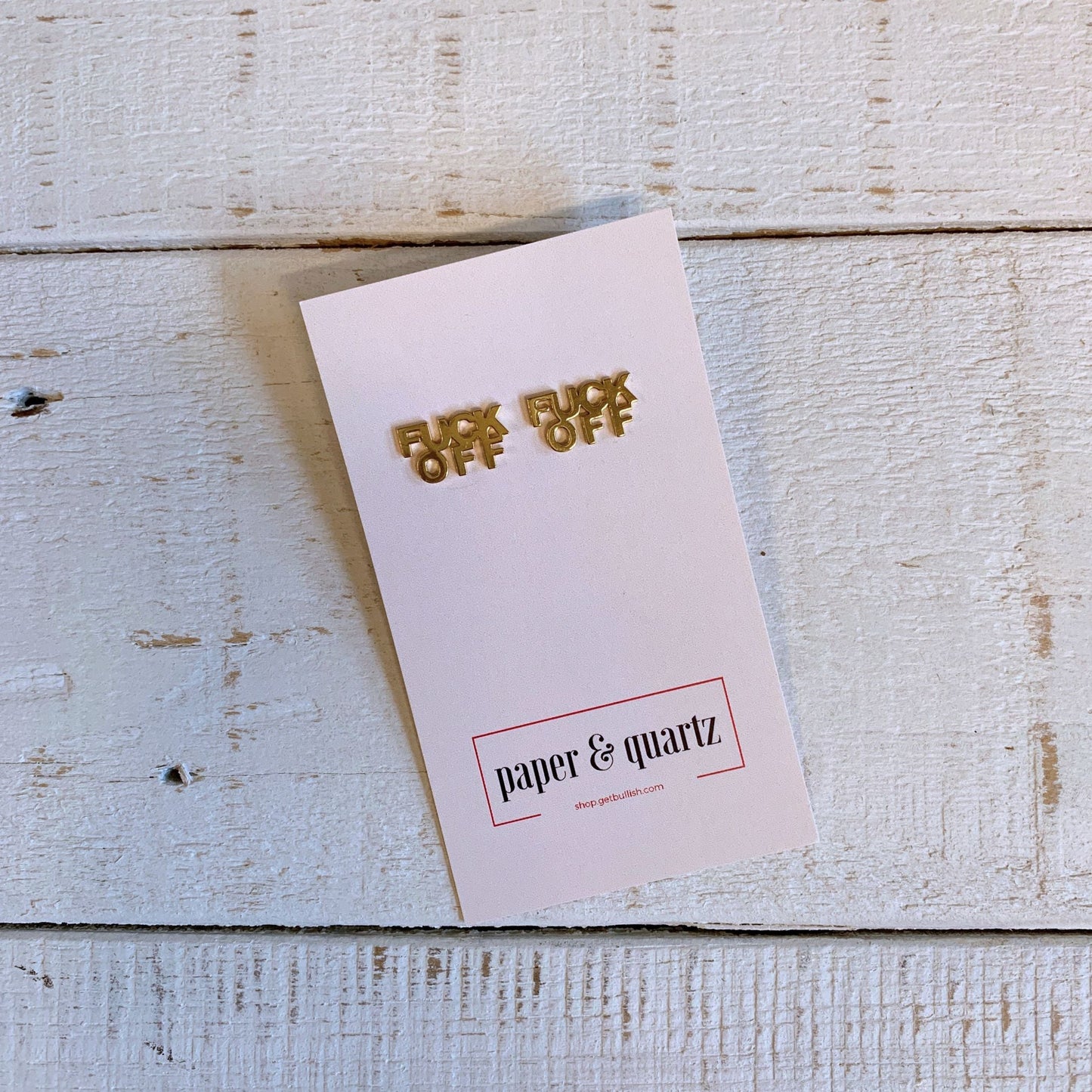 FUCK OFF Text Goldtone Stud Earrings