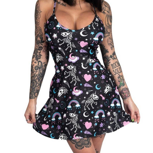 Gothic Skeleton Unicorns Skater Dress - Shadow Threadz Crypt