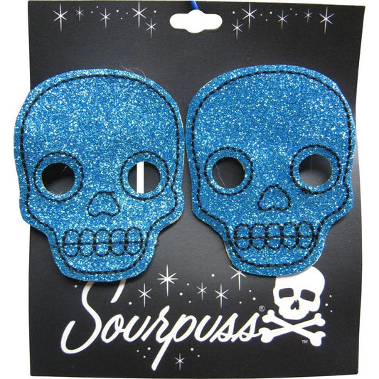 Sourpuss Aqua Glitter Skull Hair Clips Set of 2