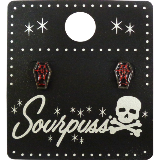 Sourpuss Red & Black Coffin Earrings