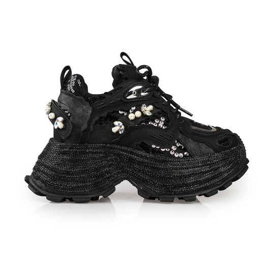 Midnight Swarm Rhinestone Platform Sneakers