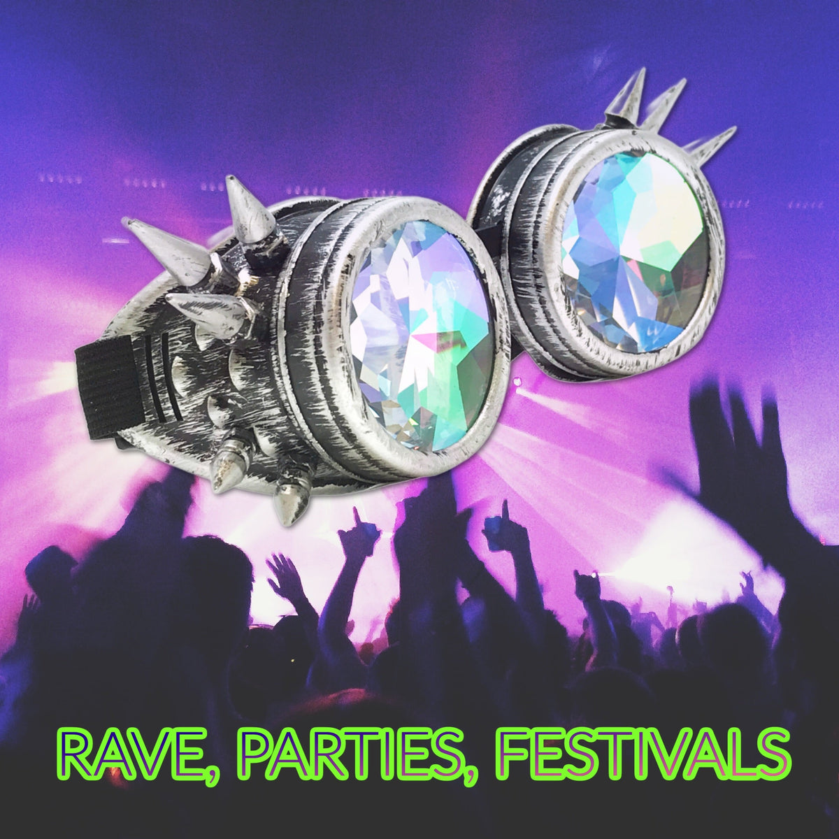 Spiked Rave Goggles – Festival Kaleidoscope Eyewear