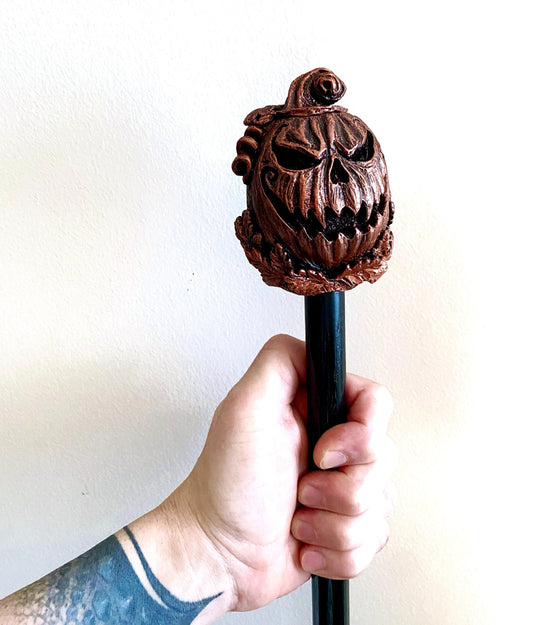 Jack O' Lantern Cane, Hand Sculpted Walking Stick | Halloween Gothic