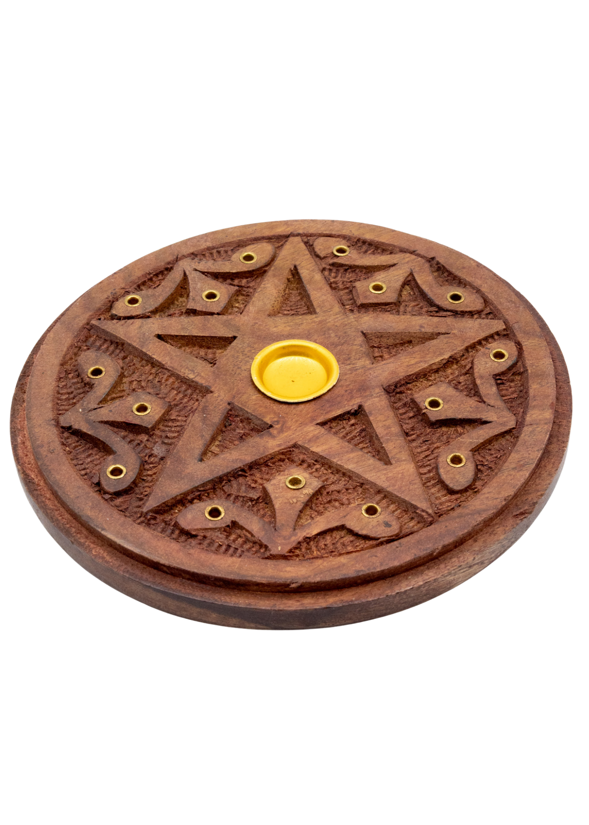 Carved Wood Pentacle Cone & Sitcks Incense Burner