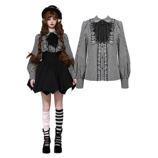 Mad Doll Striped Skull-Bow Shirt front view