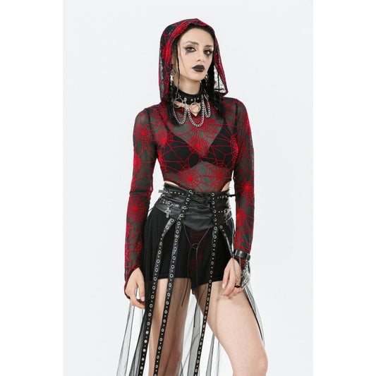 Crimson Web Hooded Bodysuit detail view 2
