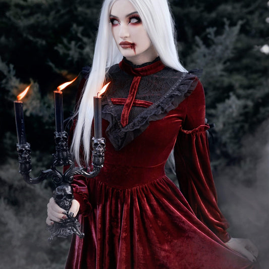 Crimson Heirloom Velvet Dress front view