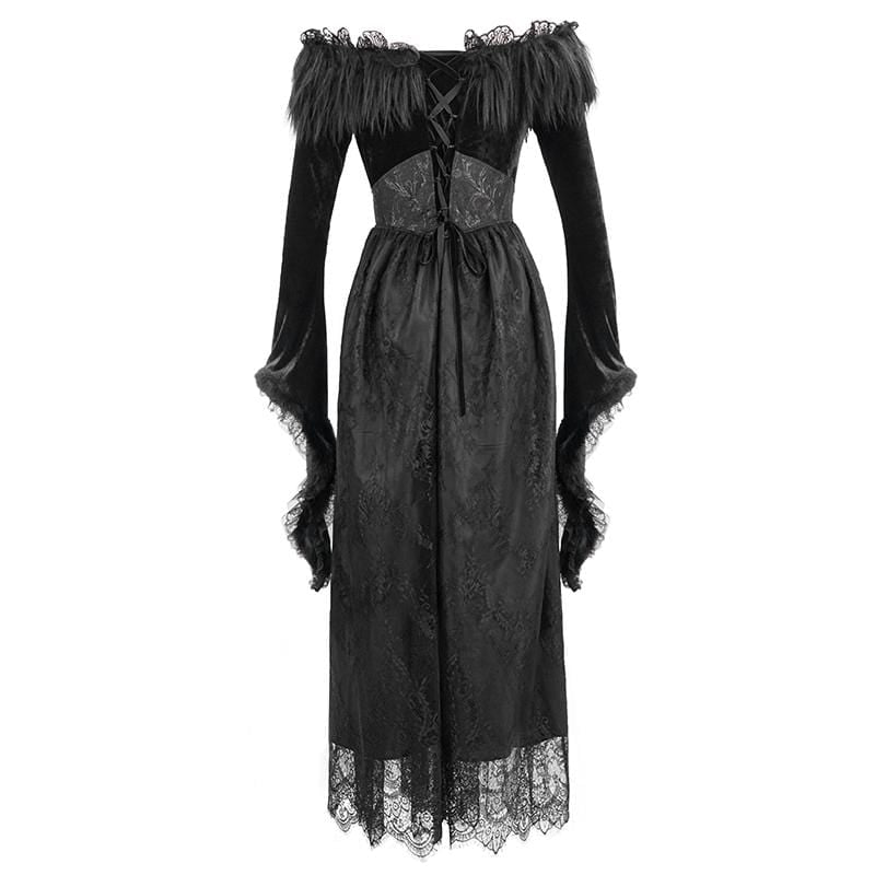 Winter Widow Faux-Fur Lace Gown
