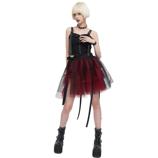 Crimson Doll Layered Mesh Skirt