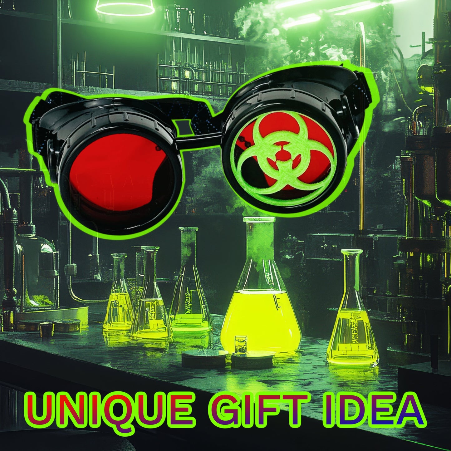 Mad Scientist Goggles – Biohazard - Cosplay Eyewear - blue, purple, red, green lenses