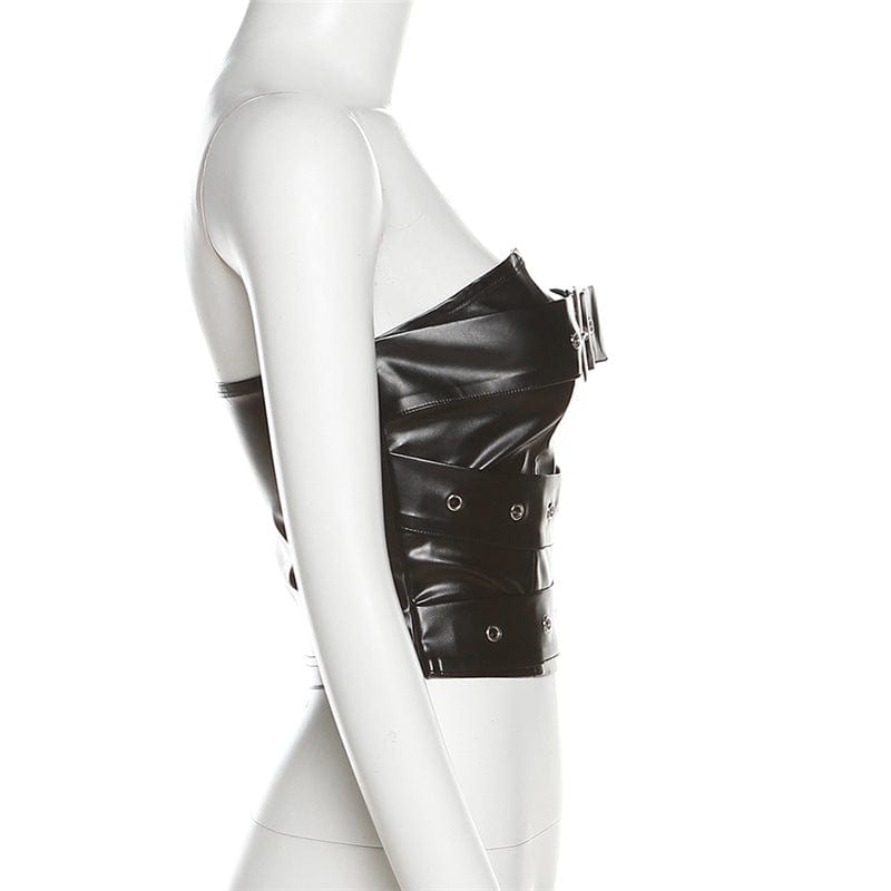 Black Riot Buckled Faux Leather Bustier detail view 7