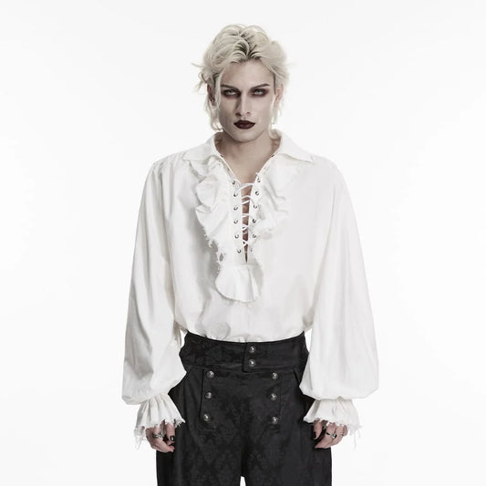 Midnight Court Ruffled Lace-Up Shirt