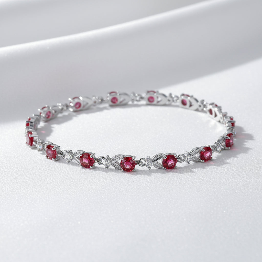Sixth Bloom Sterling Silver Raspberry Red Crystal Tennis Bracelet