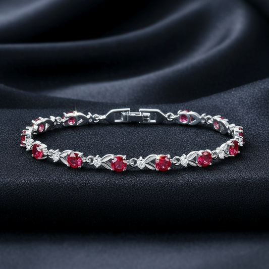 Sixth Bloom Sterling Silver Raspberry Red Crystal Tennis Bracelet