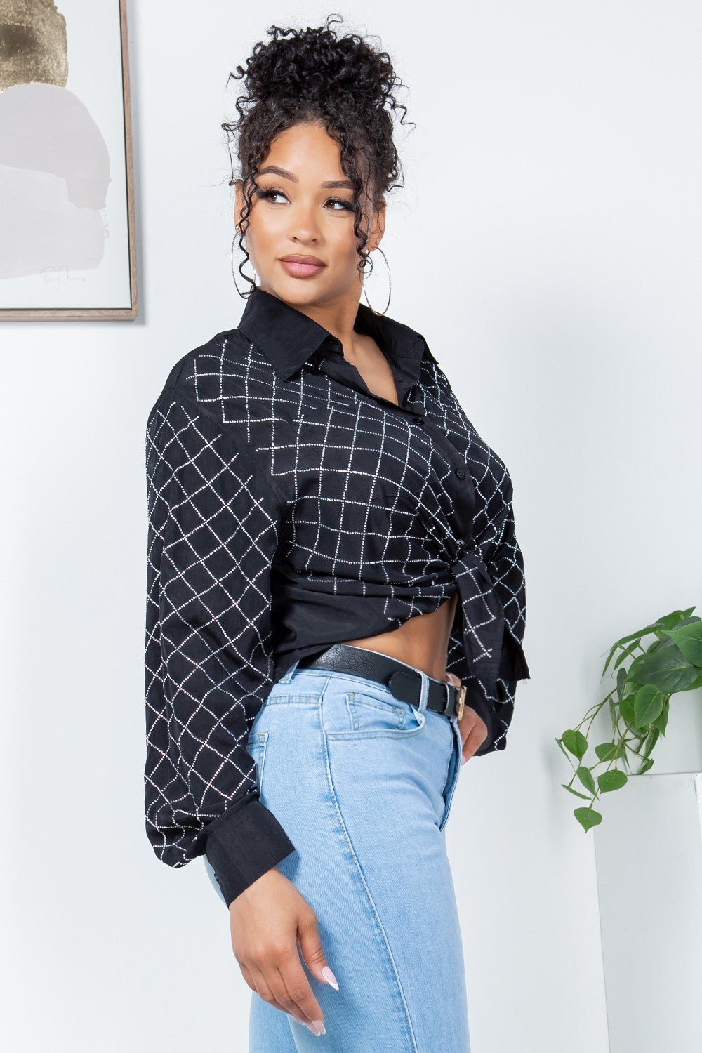 Midnight Spark Rhinestone Button-Up