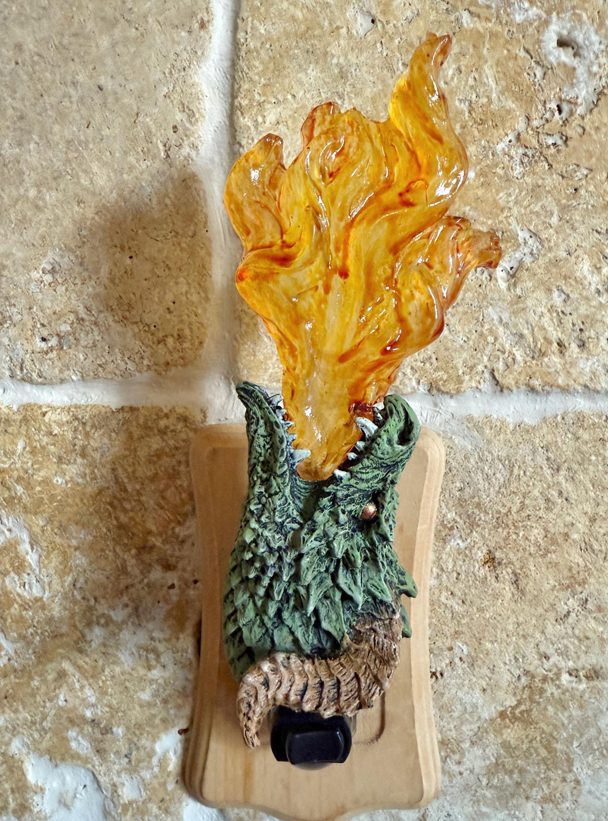 Fire Breathing Dragon Nightlight, Hand Painted Resin Sculpture
