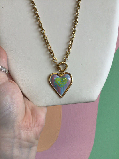 Enamel Coated Heart Charm Necklace