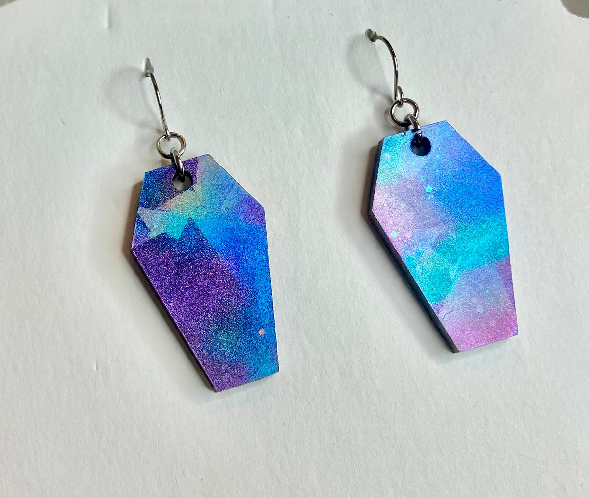 Holographic Coffin Resin Earrings