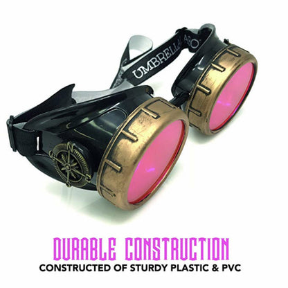 Mad Scientist - Aviator Steampunk Goggles - sky blue, pink, orange, lime green lenses