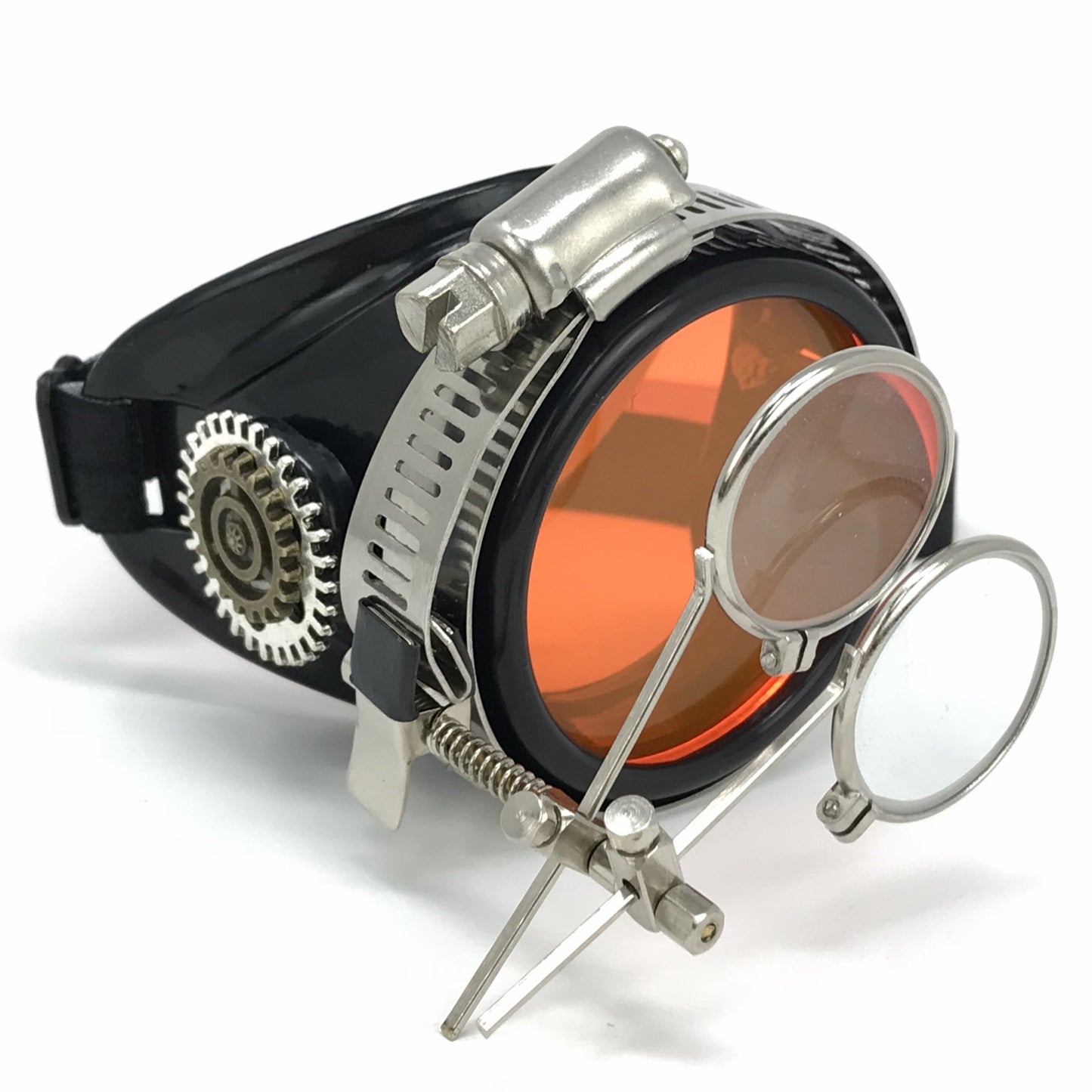 Mad Scientist - Steampunk Monocle with Magnifying Loupe – Victorian Eyepatch - neon pink, orange, green lenses