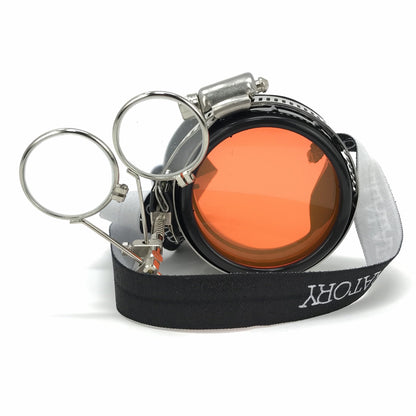 Mad Scientist - Steampunk Monocle with Magnifying Loupe – Victorian Eyepatch - neon pink, orange, green lenses