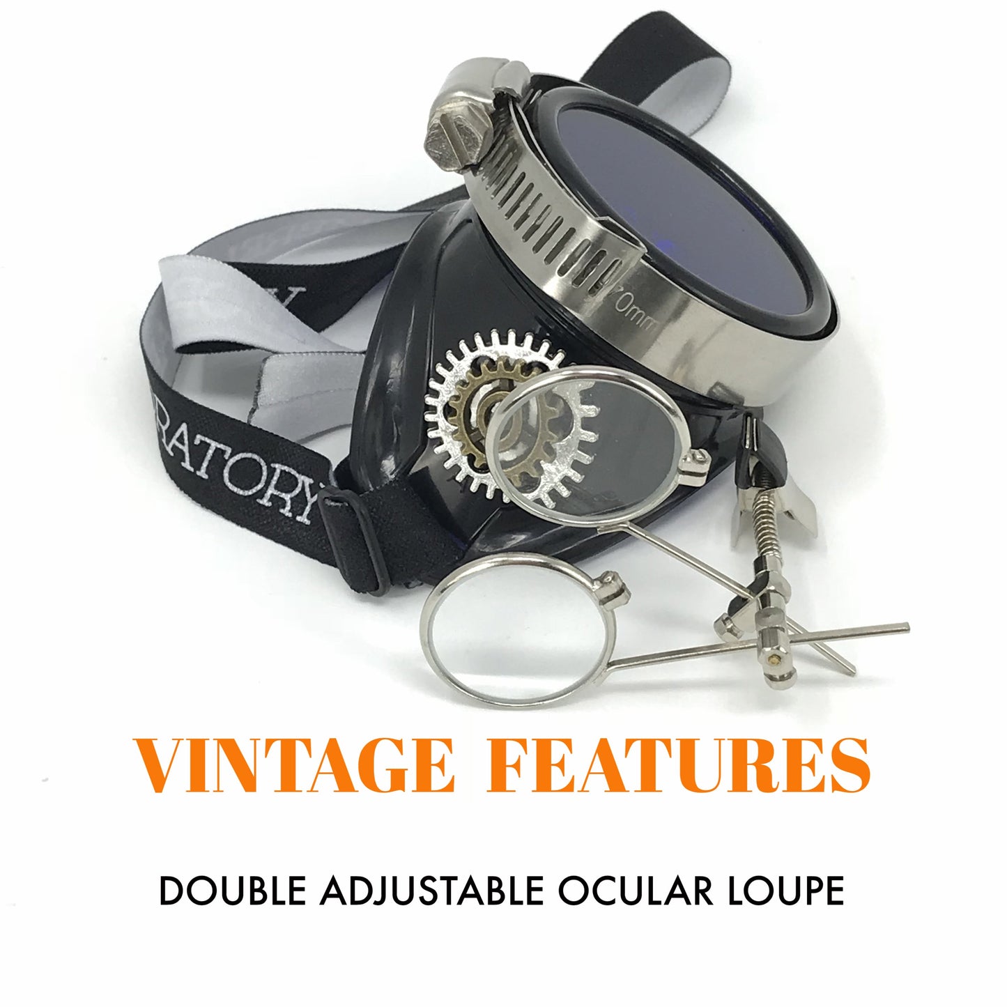 Mad Scientist - Steampunk Monocle with Magnifying Loupe – Victorian Eyepatch - neon pink, orange, green lenses