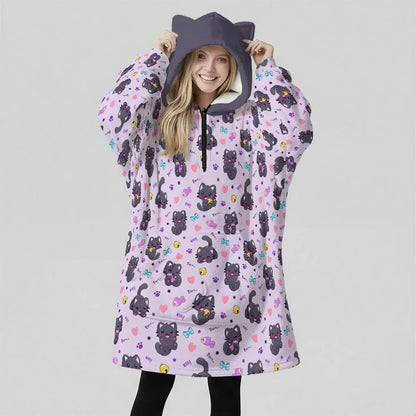 Purrfect Cozy Ear Fleece Hoodie Blanket
