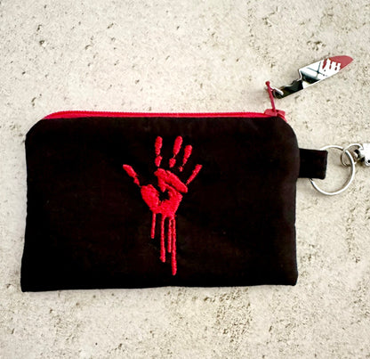 Bloody Handprint Cotton Zipper Pouch – Horror Lover Gift for Cash, Cards & Earbuds