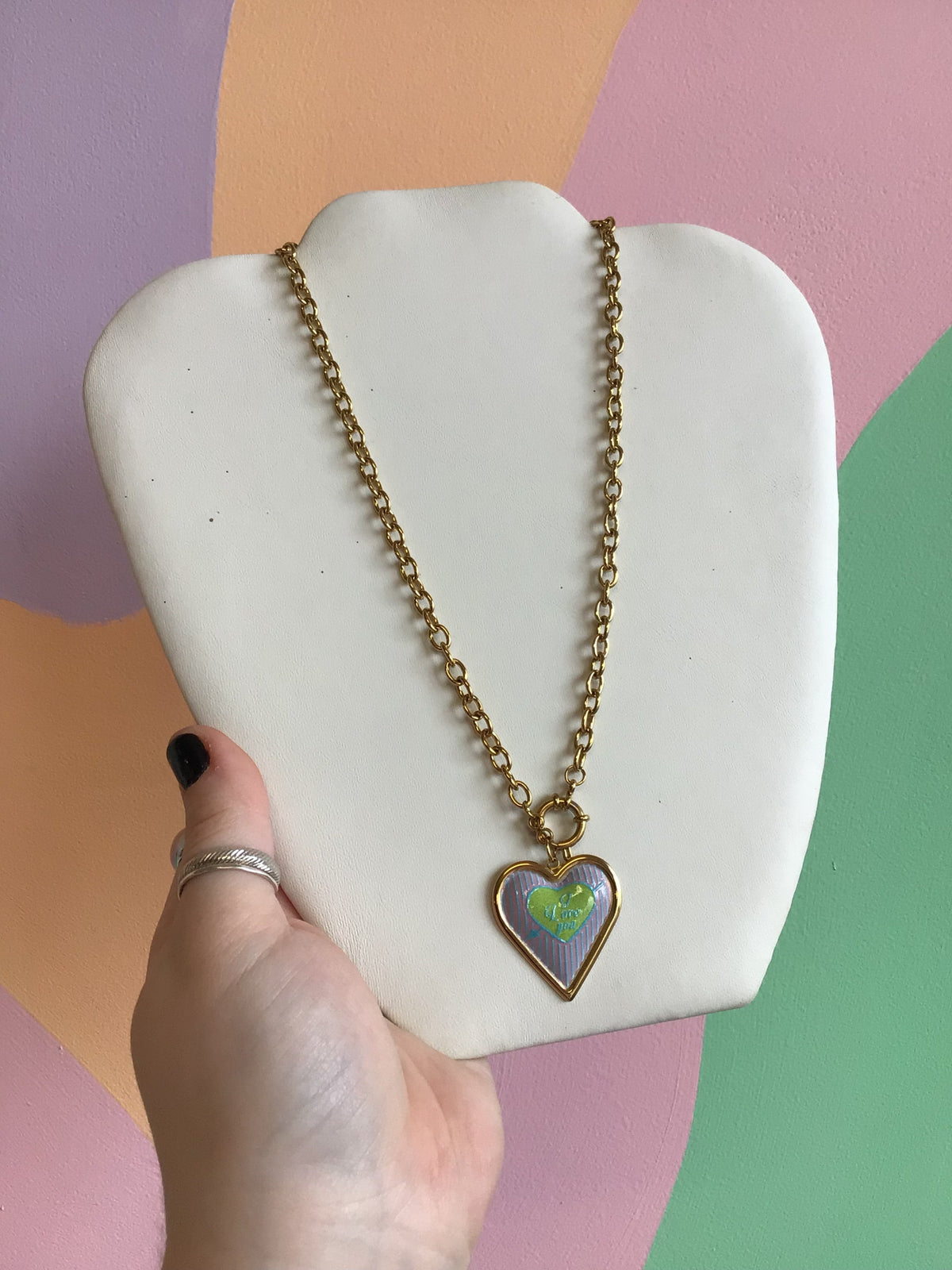 Enamel Coated Heart Charm Necklace