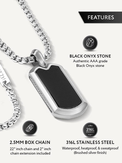 Black Onyx Dog Tag Pendant Necklace