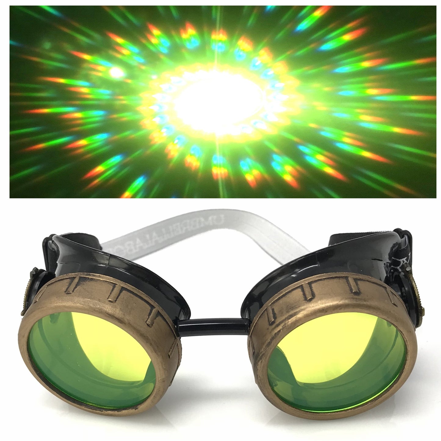 Steampunk Aviator Goggles Spiral Diffraction Lenses - pink, orange, lime green, clear lenses