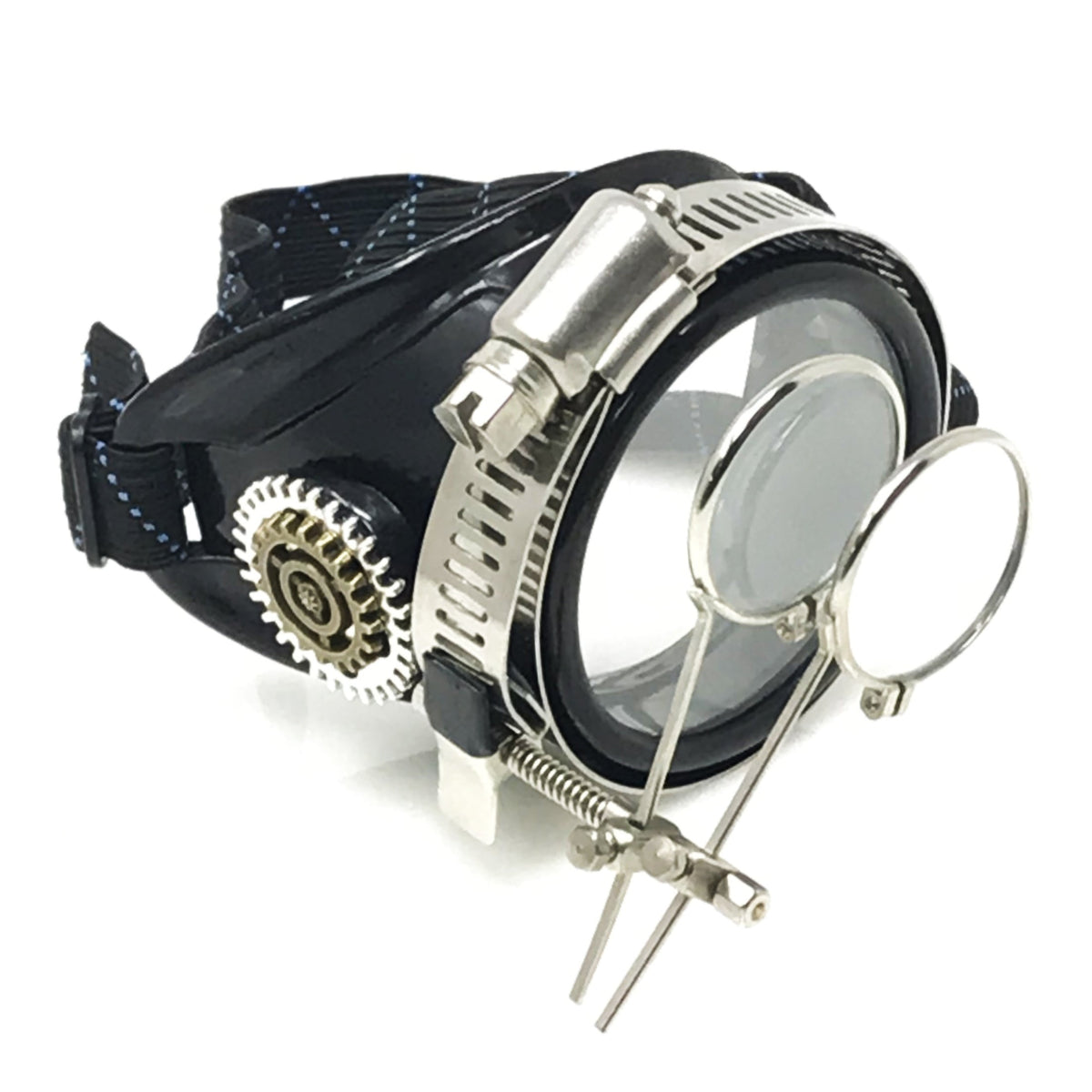 Steampunk Monocle Goggles with Loupe – Victorian Eyepatch Airship Captain Cosplay - black, blue, clear, green, red lenses
