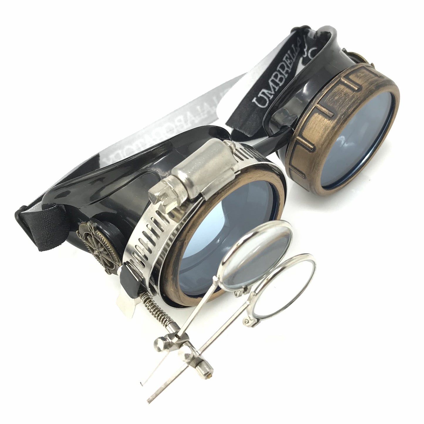 Handmade Steampunk Goggles with Loupe – Diffraction Lenses - neon pink, light blue, lime green, orange, and clear