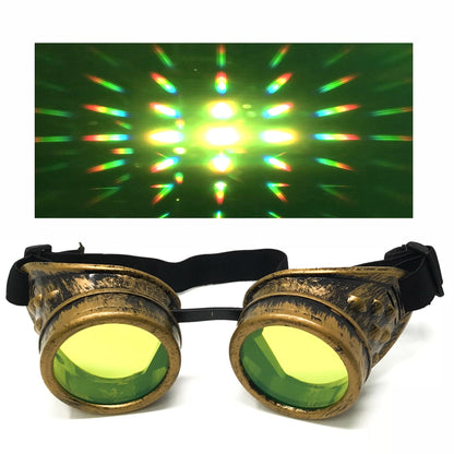 Wasteland Cyberpunk Goggles - Diffraction Lenses - neon pink, lime green, and neon orange lenses