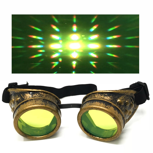 Wasteland Cyberpunk Goggles - Diffraction Lenses - neon pink, lime green, and neon orange lenses