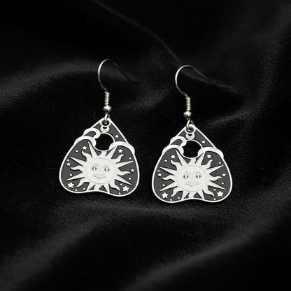 Ouija Planchette Silver Enamel Earrings