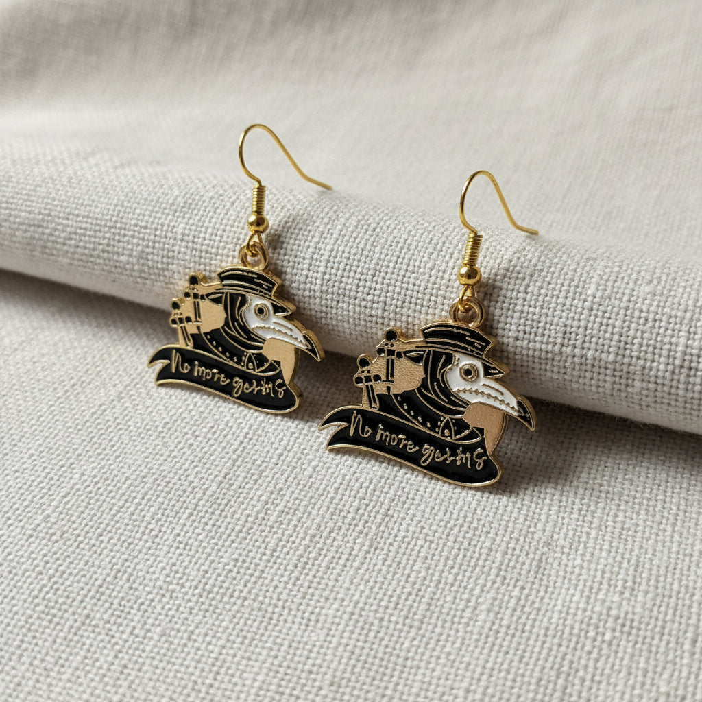 Plague Doctor Gold Enamel Earrings