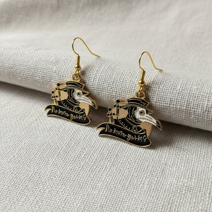 Plague Doctor Gold Enamel Earrings