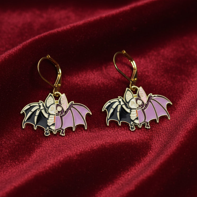 Batty Bones Gold Enamel Earrings