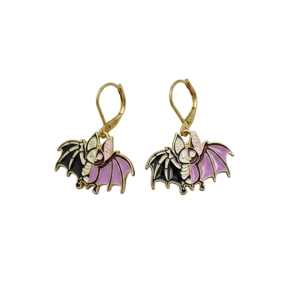 Batty Bones Gold Enamel Earrings