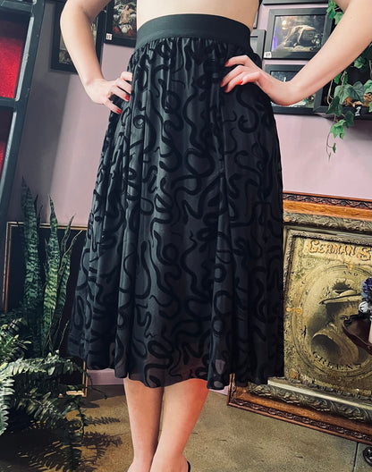 The Serpentine Skirt  - Velvet Snake Flocked Full Skirt
