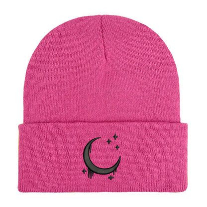 Embroidered Moon & Stars Knit Beanie Hat - Shadow Threadz Crypt