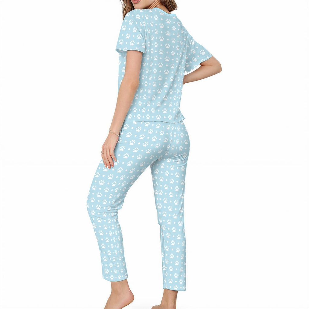Soft Baby Blue Paw Bow Pajama Set