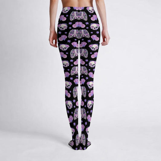Pastel Goth Bones & Roses Stretch Tights