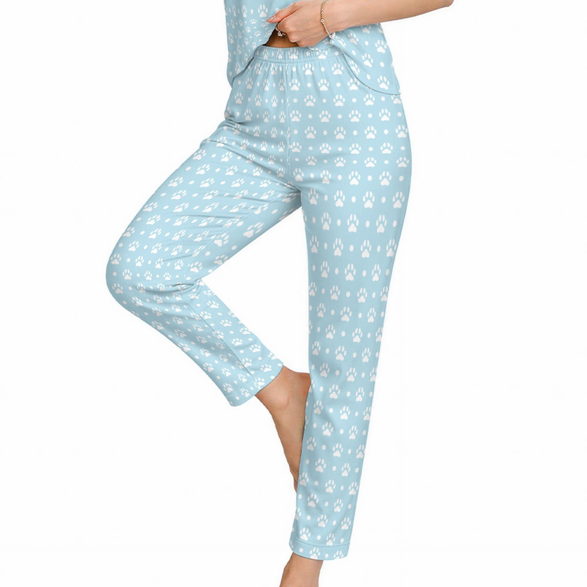 Soft Baby Blue Paw Bow Pajama Set